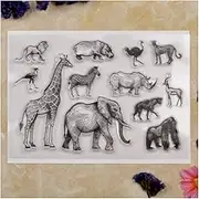 Kwan Crafts Animal World Elephant Giraffe Lion Clear Stamps for Card Making Decoration and DIY Scrapbooking