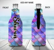 Mermaid Personalised Stubby Holder Zip Up Bottle Cooler Collapsible Scales