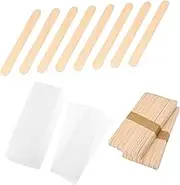 GANAZONO 200Pcs Wax Strips and Sticks Kit Soft Wax Applicator for Body Hair Removal Non Woven Waxing Strips for Facial Skin Wooden Wax Sticks for Smooth Skin Use