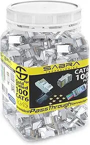 RJ45 Cat6 (100 PCS) Shielded PassThrough FTP Connectors, Gold Plated 6 Micron 6µ 3 Prong 8P8C 8 Pin (Cat6/100 PCS)