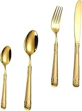 BEBEMOKO Elegant Stainless Steel Set Gold Embossed Design Piece Cutlery Serving Set for Home Restaurant