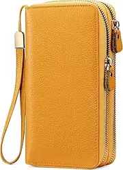 [SHLKNKLE] Leather Women Wallet RFID Blocking Zipper Around Phone Holder Clutch Wristlet Large Capacity, One Color, 1-natural-a-yellow