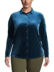 LANDS' END Plus Size 1X, 2X Velvet Button Down Tunic Shirt NWT $65