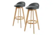 2X Wooden Bar Stool Dining Chair Fabric LEILA 72cm GREY