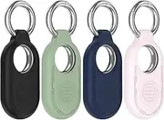 (4 Pack) T Tersely Holder Case Compatible with Samsung Galaxy Smart Tag 2, Scratch Resistant Silicone Protective Skin Cover Keychain for Galaxy SmartTag2 Case with Key Ring (Black+Green+Blue+Pink)