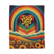 Retro Jesus Loves Me Plush Blanket, Cozy Throw, Vintage Home Decor, Christian