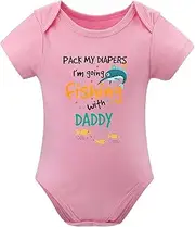 [WOOYONGING] Pack My Diaper I'm Going Fishing With Daddy Baby White Clothes Short Sleeve Girl Clothes Newborn White 6-9 Month O