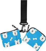 [Amooorous] Cartoon Cute White Dog Women's Coin Purses Card Cases Mini Fashion Business Card Holder with Wristlet Strap for Lady 2 Pcs, Cartoon cute white dog, 1 size, Casual