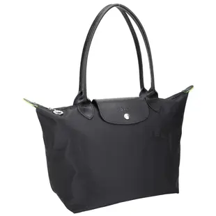 LONGCHAMP Le Pliage Green 奔馬刺繡長提把水餃包(M/黑色)