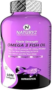 Nat.uryz Triple Strength Omega 3 Fish Oil with Highest Strength 2450 mg, 60 Capsules, Omega 3-6-9 Per Serving (EPA 1200mg DHA 800mg) Capsules For Men & Women