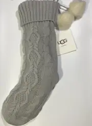 UGG Home NEW!!! CABLE KNIT GREY Christmas Stocking GRAY Faux Fur Pom Poms CUTE!