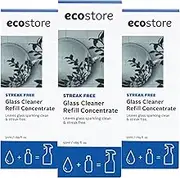 Ecostore Glass Cleaner Refill Concentrate 50ml x 3 - Streak Free, Mirror Cleaner, Window Cleaner, Plant Based, Fragrance Free, No Harsh Chemicals, Glass Surfaces, Less Plastic, Less Packaging