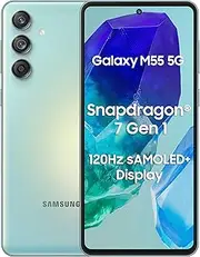 [Samsung] Galaxy M55 5G (Light Green,8GB RAM,128GB Storage) | 50MP Triple Cam| 5000mAh Battery| Snapdragon 7 Gen 1 | 4 Gen. OS Upgrade & 5 Year Security Update| Super AMOLED+ Display| Without Charger
