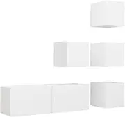 5 Piece TV Cabinet Set White Engineered Wood - Modern TV Unit for Living Room, Sturdy & Space-Saving Storage Solution for Small Homes