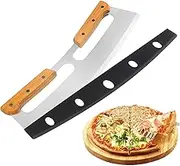 Leona Co 35CM Pizza Cutter Rocker, Stainless Steel Blade Knife with Wooden Handle & Protective Cover, Large Pizza Slicer Chopper Knife Cutters for Kitchen Tool
