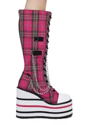 [Y.R.U.] Detention Bondage Platform Boots - Pink Plaid