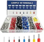 FullFun 1250pcs Ferrules Terminals Kit, Insulated Crimping Kit, Assortment for AWG 22-7 (0.5mm²-10mm²) Pin Terminal Connector Ends