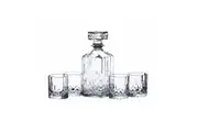 5pc BarCraft 900ml Whiskey Decanter w 200ml Glass Tumbler Cup Set Clear