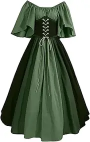 Generic Medieval Party Supplies Women's Trumpet Sleeve Irish Shirt Dress With Corset Traditional Dress Halloween Women M Cosplay Costumes Gothic Retro Long Sleeve Encanto Cosplay Costum