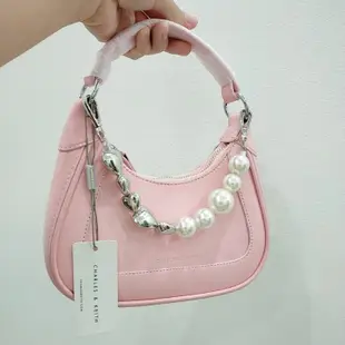 Cnk Pink Charles & Keith 迷你珍珠斜挎女士手提包帶蝴蝶結 - T107 / T108 手提包