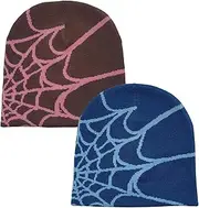 [BAIMORE] Y2K Gothic Spider Pattern Knitted Hat Winter Warm Acrylic Knitted Beanie for Men Women Beanie