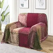 H.VERSAILTEX Boho Couch Cover Bohemian Cotton Sofa Cover Sofa Throw Cover for Couches Washable Sofa Couch Covers for Dogs Feature Hippie Chenille Jacquard Fabric(180cm x 230cm, Medium, Green Red)