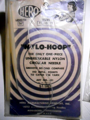 Vintage 11 13 15 HERO Nylo-Hoop 36" Circular Knitting Needle