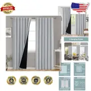 Luxury Light Grey Curtains, 84in Length, Double Layer 100% Blackout & Soundproof