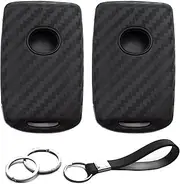 2pcs Compatible with 2022 2021 2020 Mazda 3 6 CX-30 CX-5 CX-9 MX-5 Miata Carbon Fiber Looks Black Silicone FOB Key Case Cover Protector Keyless Remote Holder for Base GS GT GX Touring Sedan Hatchback