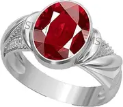 [Akshita gems] 11.00 Ratti / 10.25 Carat Certified Natural Ruby Stone Gold Plated Adjustable Ring For Men And Women, Brass, Ruby Manik