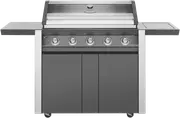 BeefEater 1600 Series Dark 5 Burner BBQ & Trolley w/ Side Burner, Cast Iron Burners & Grills