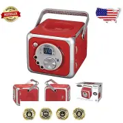 Compact Bluetooth Music System - CD Player, FM Radio, and Bass Boost - Red