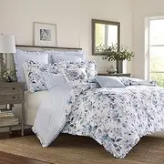 [Laura Ashley] Home - Queen Duvet Cover Set, Reversible Cotton Bedding with Matching Shams, Lightweight Home Decor for All Seasons (Chloe Blue, Queen)