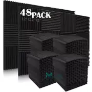 48Pack Acoustic Foam Panel Wedge Studio Soundproofing Sound Absorbing Wall Tiles
