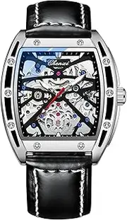 [DAXIAOYU] Mens Watches Mechanical Barrel Shaped Hollow Full-Automatic Leather Waterproof Luminous Watch