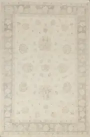 All-Over Bohemian Chobi Peshawar Pakistani Area Rug Hand-Knotted 6x8 ft Ivory