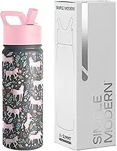 Simple Modern 18oz Summit Kids Water Bottles with Straw Lid Sippy Cup - Dishwasher Safe Vacuum Insulated Tumbler Double Wall Travel Mug 18/8 Stainless Steel Flask - Unicorn Fields
