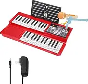 uxcell 49-Key Electric Piano Keyboard Portable Piano Learning Instrument - 250 Tones, Microphone, Lightweight Design with Power Supply, Red