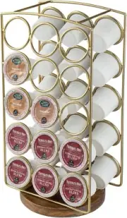 Tabletop Brass & Metal Brown Wood Coffee Pod Holder, Coffee Capsule Storage Rack