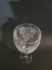 Hand Etched Italian Crystal Goblet Sandblasted Wine Glass 11.5oz Grape Leaves