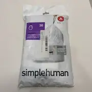 Code X30 Ct SIMPLEHUMAN Custom Fit WHITE Trash Bags Can Liners Refill Size Pack