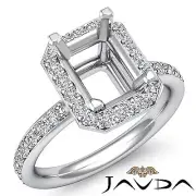 Emerald Semi Mount Diamond Pave Setting Engagement Ring 14K White Gold 0.56Ctw