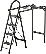 2 in 1 Portable 4 Step Ladder, Multifunctional Folding Step Stool Clothes Drying Rack, Lightweight Aluminum Household Ladders with Wide Anti-Slip Pedal, 330lbs Capacity Black,88CM