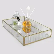 [TIGOADT] Mirror Tray, Large Gold Decorative Tray, Rectangular, Glass Jewellery Tray for Make-Up and Candles, Perfume Tray for Dressing Table and Bathroom, (30 x 20 x 5 cm)