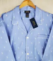 NEW POLO RALPH LAUREN Mens Pajama Shirt Top Size 2XLT All Over Pony Print Blue