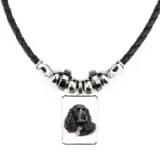 Cocker Spaniel Dog Pet Soft Black Leather Necklace With Velvet Gift Bag