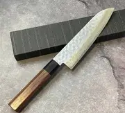 Yoshimune Santoku Damascus Hammered Finish Knife 180mm (7in) Stainless clad AUS10