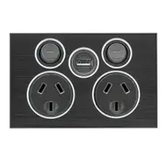 Clipsal Saturn Series Two Gang Powerpoint With Single Usb Charger 10Amp Horizontal Horizon Black - 4025USBC-HB