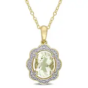 Oval Green Quartz and 0.1 CT. T.W. Natural Diamond Scallop Frame Pendant in Sterling Silver with Yellow Rhodium