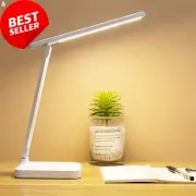 LED Desk Lamp Rechargeable Touch Control USB Charging Eye-Caring Table Light Whi